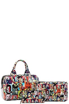 3IN1 OBAMA PAINTING ART BOSTON BAG AND CLUTCH SET