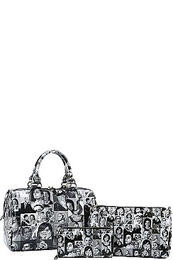 3IN1 OBAMA PAINTING ART BOSTON BAG AND CLUTCH SET