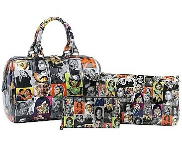 3IN1 OBAMA PAINTING ART BOSTON BAG AND CLUTCH SET