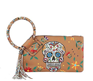 Skull Cuff Graffiti Tassel Clutch