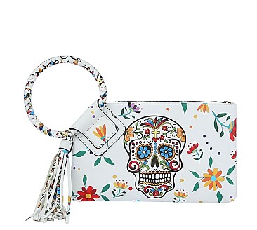 Skull Cuff Graffiti Tassel Clutch