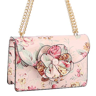 3D Flower Printed Shoulder Bag Satchel