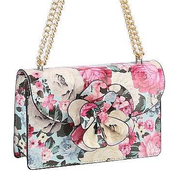 3D Flower Printed Shoulder Bag Satchel