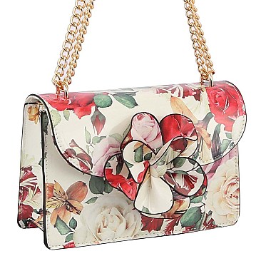 3D Flower Printed Shoulder Bag Satchel