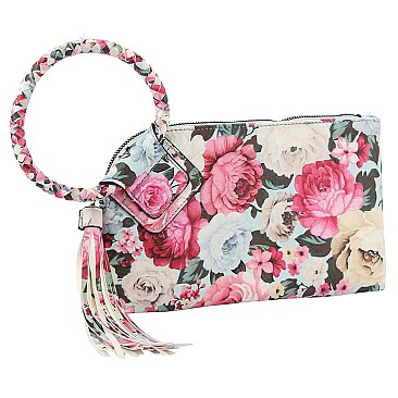 Flower Print Cuff Handle Clutch