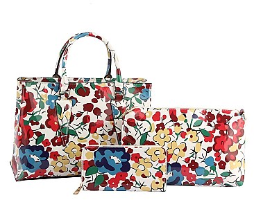 3 in 1 Glossy Flower Print Satchel Set