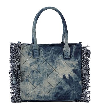 Quilted Tie Dyed Denim Tote with Guitar Strap