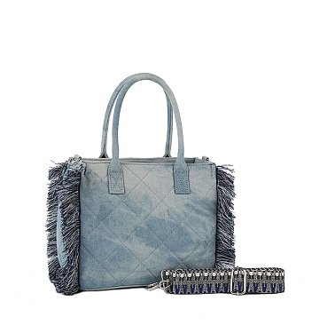 Quilted Tie Dyed Denim Tote with Guitar Strap