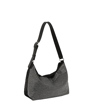 Rhinestone Studded Denim Hobo Shoulder Bag