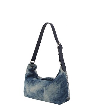 Rhinestone Studded Denim Hobo Shoulder Bag