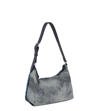 Rhinestone Studded Denim Hobo Shoulder Bag