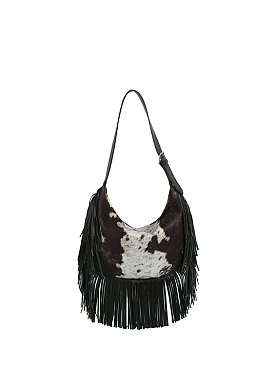 Calf Hair Cow Printed Fringe Hobo
