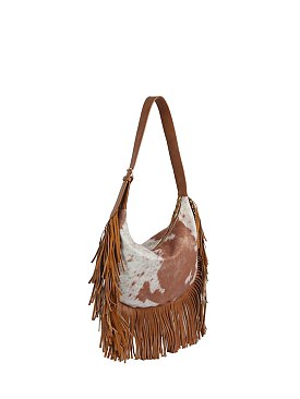 Calf Hair Cow Printed Fringe Hobo