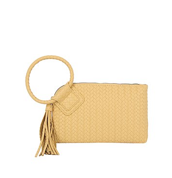 Woven Fringe Cuff Handle Clutch