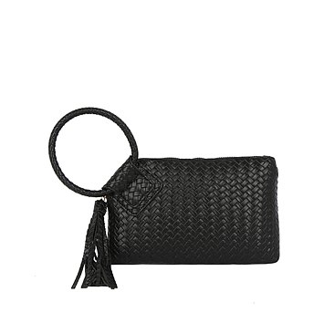 Woven Fringe Cuff Handle Clutch