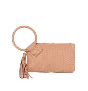 Woven Fringe Cuff Handle Clutch