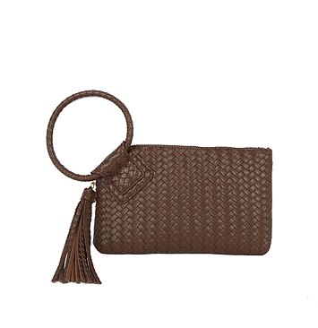 Woven Fringe Cuff Handle Clutch