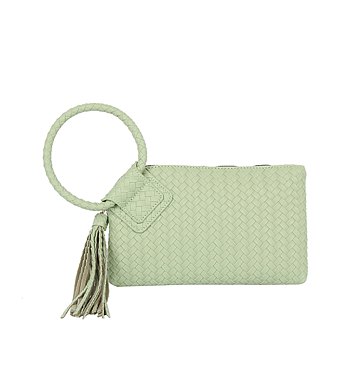 Woven Fringe Cuff Handle Clutch