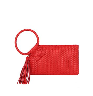 Woven Fringe Cuff Handle Clutch