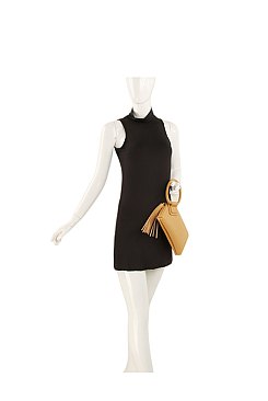 Woven Fringe Cuff Handle Clutch