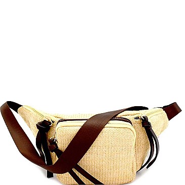 CTJY0015-LP Faux-Straw Crochet Multi Pocket Fashion Fanny Pack