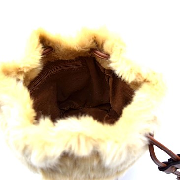 Fur-top Quilted Bucket Draw string Fashion Shoulder Bag