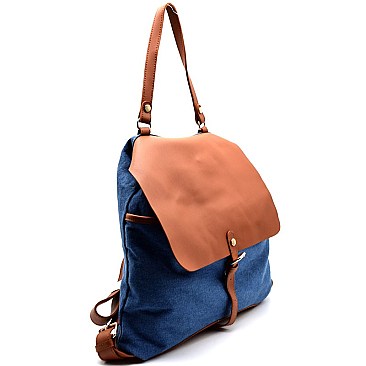 JY0147-LP Flap 2 Way Denim Backpack Purse