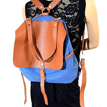 JY0147-LP Flap 2 Way Denim Backpack Purse