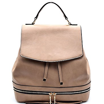 JY0151-LP Zipper Bottom Classy Drawstring Flap Backpack