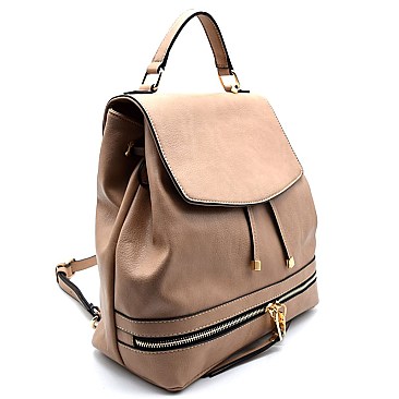 JY0151-LP Zipper Bottom Classy Drawstring Flap Backpack