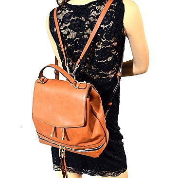 JY0151-LP Zipper Bottom Classy Drawstring Flap Backpack