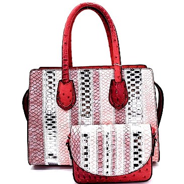 JY0157-LP Multi-Color Patchwork Ostrich Skin Embossed 2 in 1 Satchel