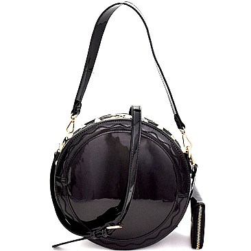 Pearl Rhinestone Embellished Patent Round Satchel SET MH-JY0208