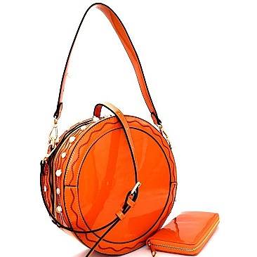 Pearl Rhinestone Embellished Patent Round Satchel SET MH-JY0208