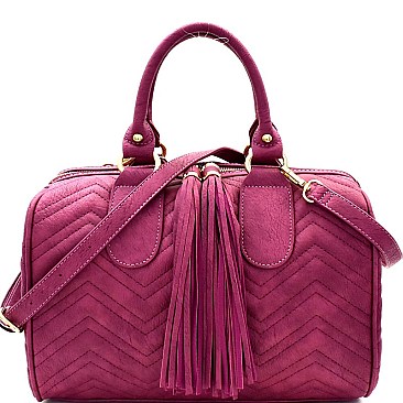 Tassel Accent Chevron Quilted Boston Satchel MH-JY0231