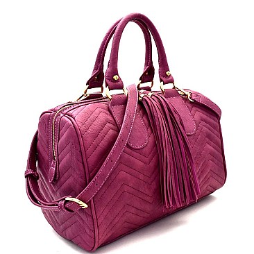 Tassel Accent Chevron Quilted Boston Satchel MH-JY0231