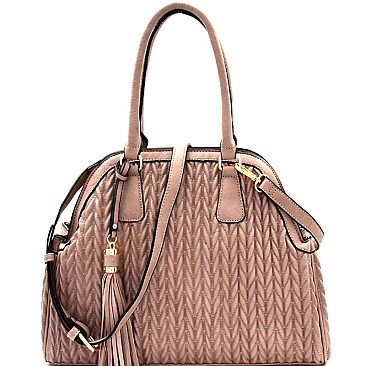 Tassel Accent Chevron Quilted 2-Way Satchel  MH-JY0232