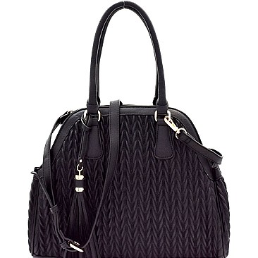 Tassel Accent Chevron Quilted 2-Way Satchel  MH-JY0232