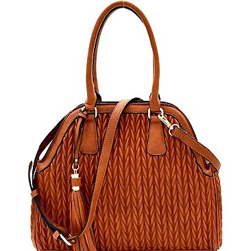 Tassel Accent Chevron Quilted 2-Way Satchel  MH-JY0232