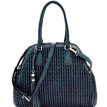 Tassel Accent Chevron Quilted 2-Way Satchel  MH-JY0232