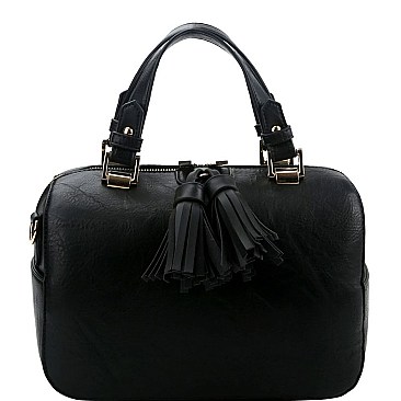 Double Tassel Accent Boston Satchel