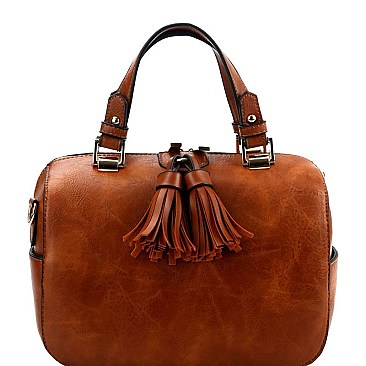 Double Tassel Accent Boston Satchel