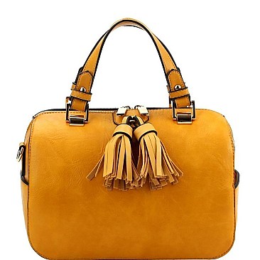 Double Tassel Accent Boston Satchel