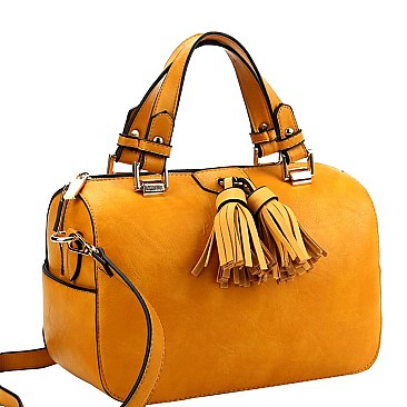 Double Tassel Accent Boston Satchel