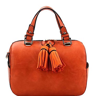 Double Tassel Accent Boston Satchel