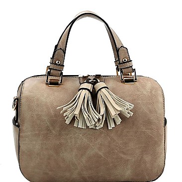 Double Tassel Accent Boston Satchel