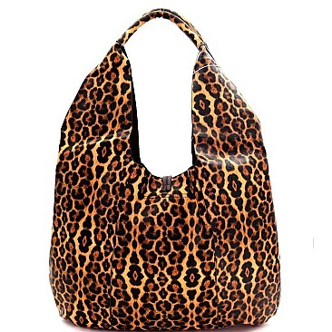 LEOPARD PRINT TWO TASSEL ACCENT HOBO SET