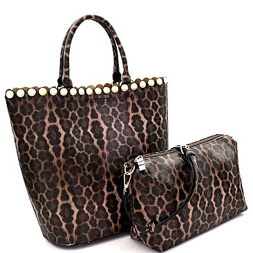 2 IN 1 PEARL ACCENT LEOPARD PRINT TOTE SET