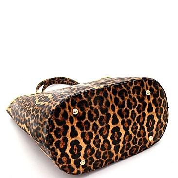2 IN 1 PEARL ACCENT LEOPARD PRINT TOTE SET
