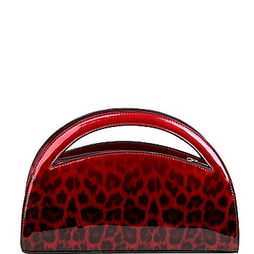 2-Way Half-Moon Gradated Leopard Patent Satchel Wallet SET